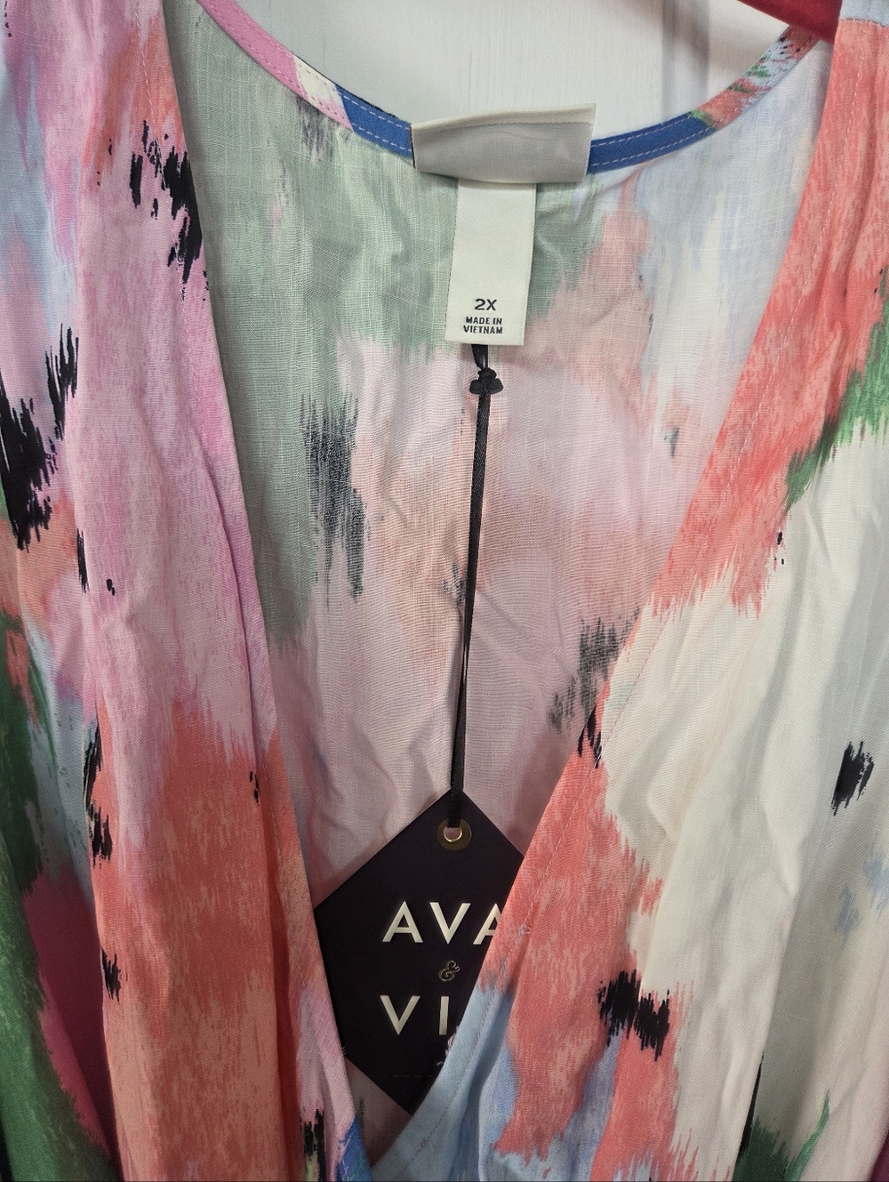 Ava & Viv Pastel Brushstroke Wrap Maxi Dress NWT 2x - Picture 2 of 6